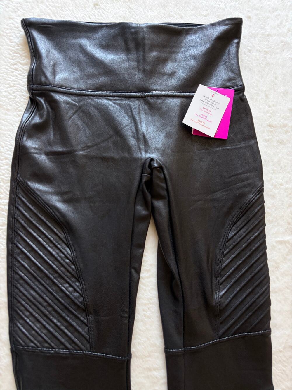 SPANX Faux Leather Moto Leggings Womens S Petite Black High Rise NWT $110